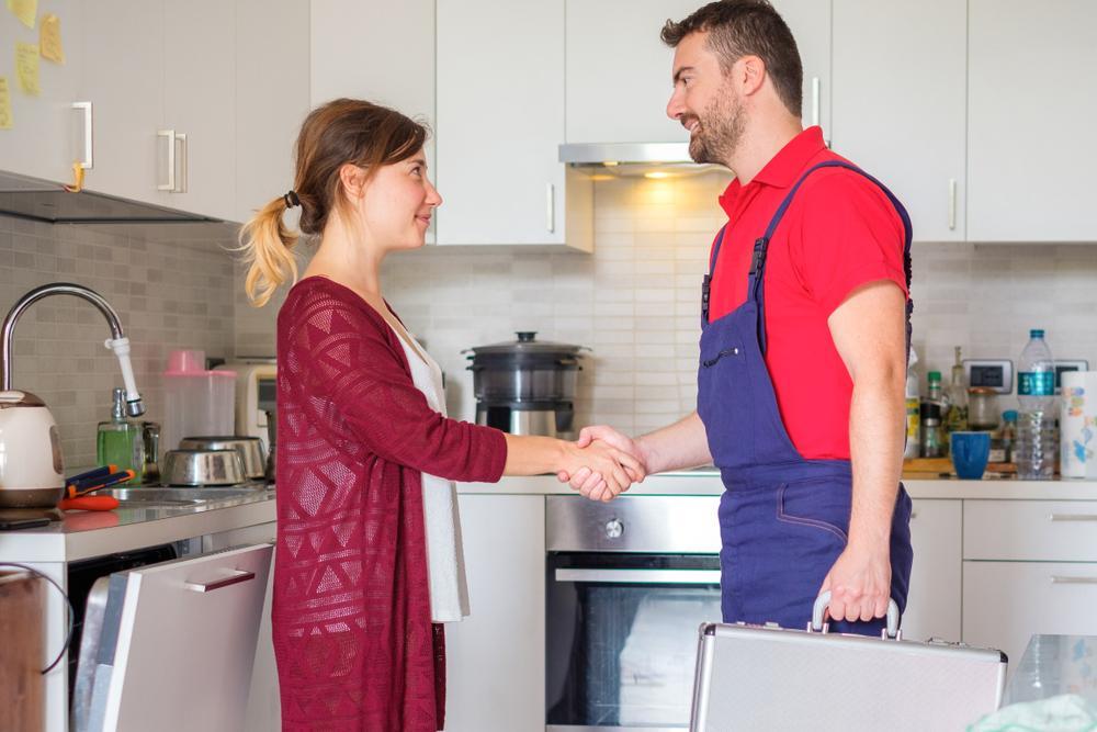 Customer shaking hands with engineer